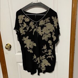 Chic Black and Cream Floral Women's Blouse